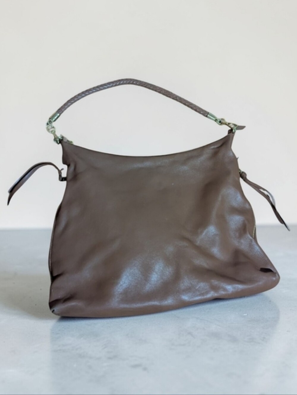 Soft Vegan Leather Braided Handle Slouchy Light Brown conceal And Carry Bag